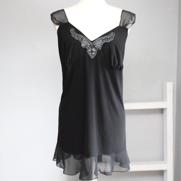 Fashion Bug Tops - Fashion Bug VTG Y2K Black Beaded Neckline Flowy Tank Top Blouse Size XL